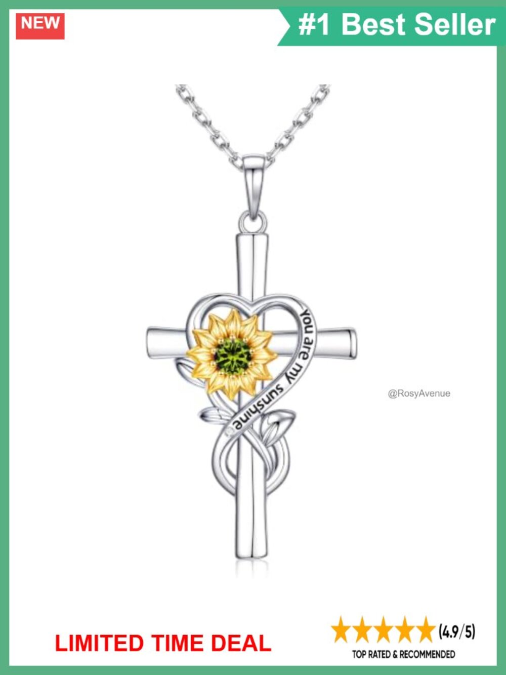 Sunflower Birthstone Pendant Necklace 925 Sterling Silver Adjustable